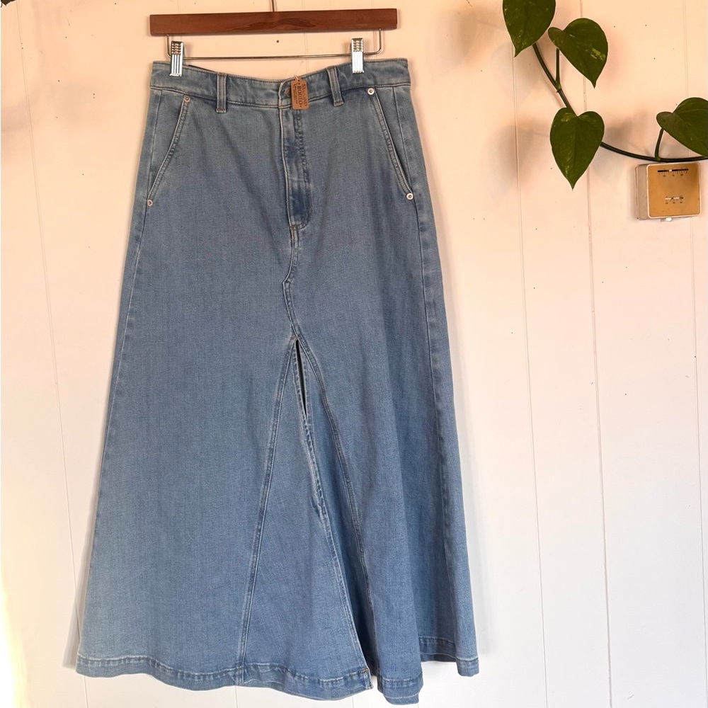 Banana Republic Light Blue Denim Maxi Skirt with Front Slit